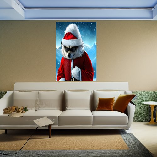 Polar Fox Santa Claus   AI Art Poster