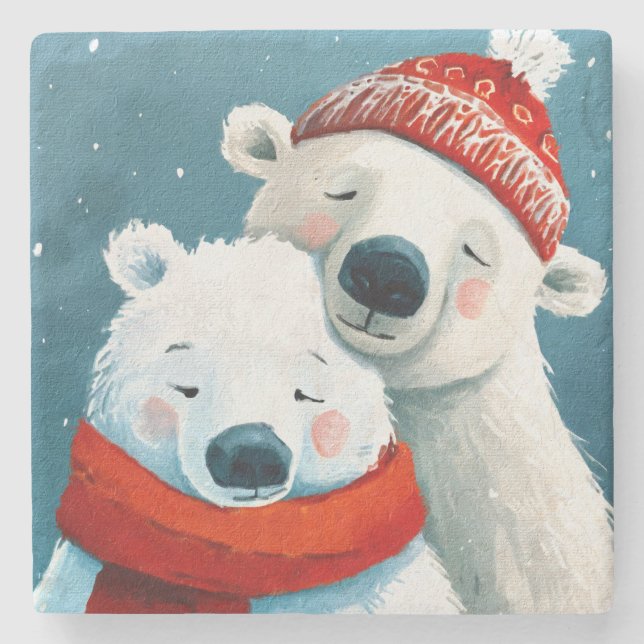 Polar Hugs Stone Coaster (Front)