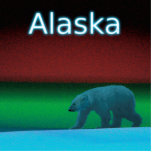 Polar Lights Polar Bear - Alaska Cutout<br><div class="desc">A polar bear roams the ice during the long polar night; the Northern Lights in red and green glow in the distance. Text reading "Alaska" appears in glowing blue and white. Polar bears are highly endangered. How much longer will scenes like this be able to occur? Please help save Polar...</div>
