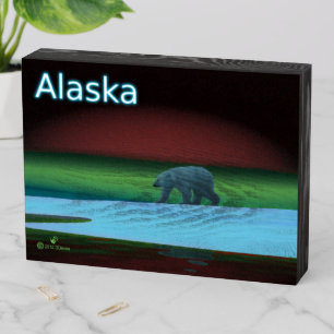Polar Lights Polar Bear - Alaska Wooden Box Sign