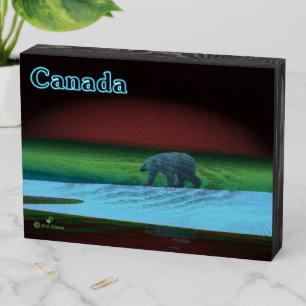 Polar Lights Polar Bear - Canada Wooden Box Sign