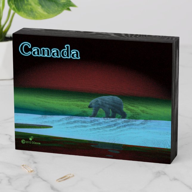 Polar Lights Polar Bear - Canada Wooden Box Sign (In Situ Horizontal)
