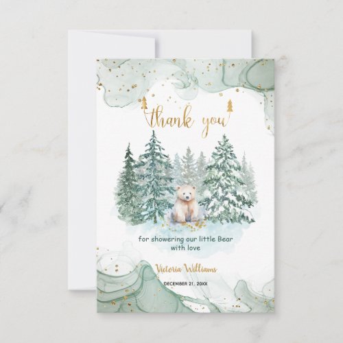 Polar Little Bear In the Forest Cute Baby Shower  Thank You Card