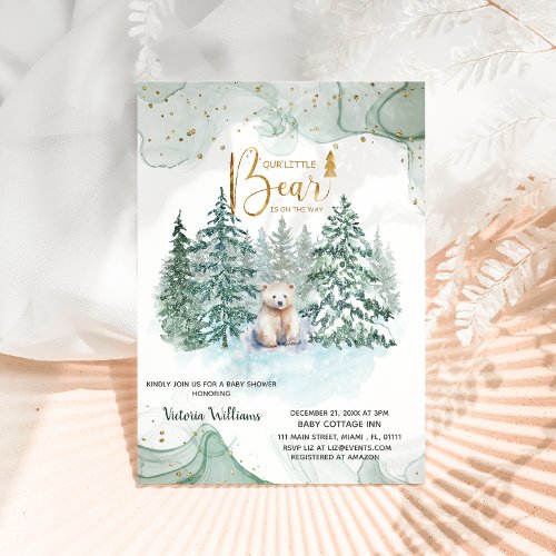 Polar Little Bear is On The Way Cute Baby Shower  Invitation