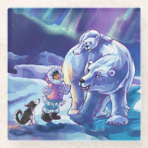 Polar Pals Painting Glass Coaster