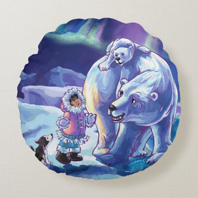Polar Pals Painting Round Pillow (Front)