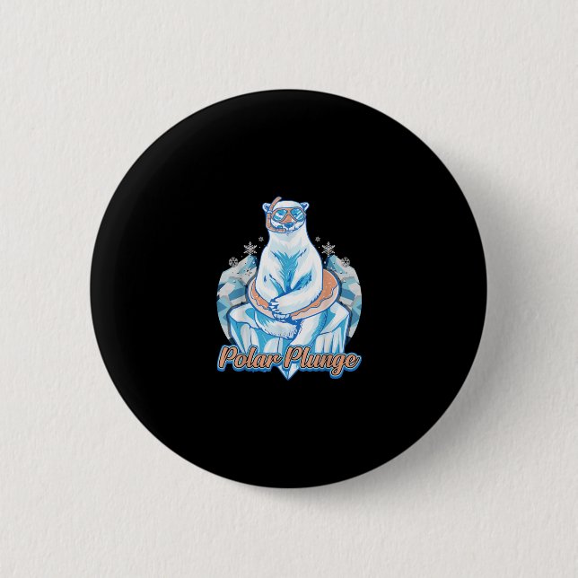 Polar Plunge Ice Jump Funny Polar Bear Winter Swim Button (Front)