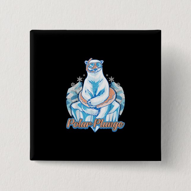 Polar Plunge Ice Jump Funny Polar Bear Winter Swim Button (Front)