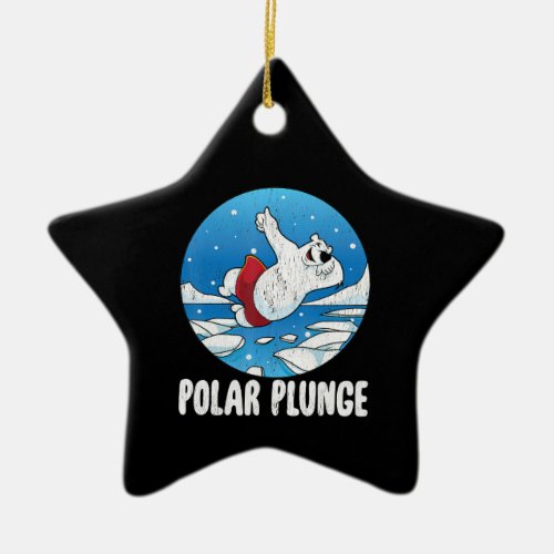 Polar Plunge Ice Jump Funny Polar Bear Winter Swim Ceramic Ornament