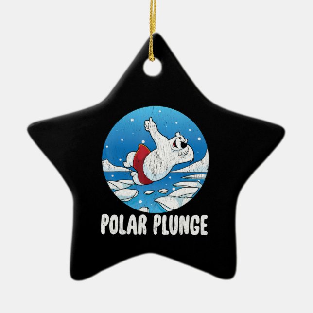 Polar Plunge Ice Jump Funny Polar Bear Winter Swim Ceramic Ornament (Front)