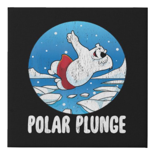 Polar Plunge Ice Jump Funny Polar Bear Winter Swim Faux Canvas Print