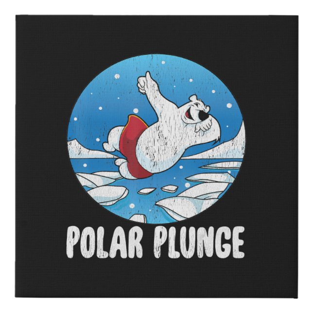 Polar Plunge Ice Jump Funny Polar Bear Winter Swim Faux Canvas Print (Front)