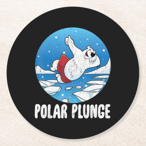 Polar Plunge Ice Jump Funny Polar Bear Winter Swim Round Paper Coaster