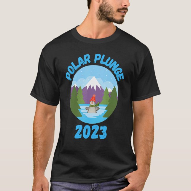 Polar Plunge Ice Jump Funny Polar Bear Winter Swim T-Shirt (Front)