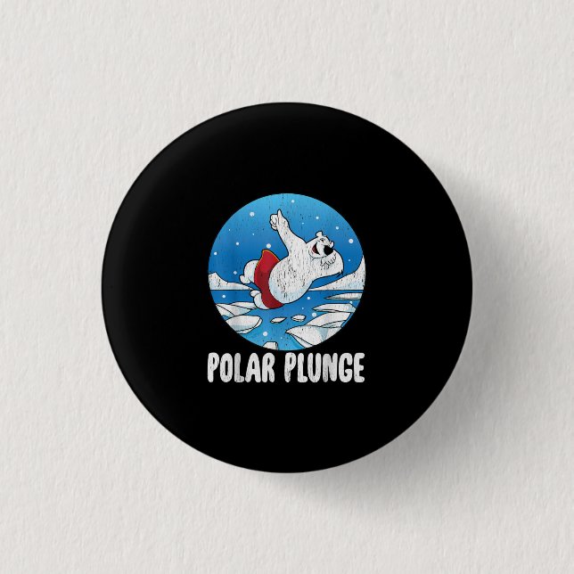 Polar Plunge Ice Jump Polar Bear Winter Swim Button (Front)
