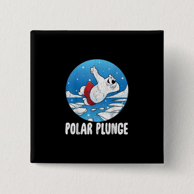 Polar Plunge Ice Jump Polar Bear Winter Swim Button (Front)