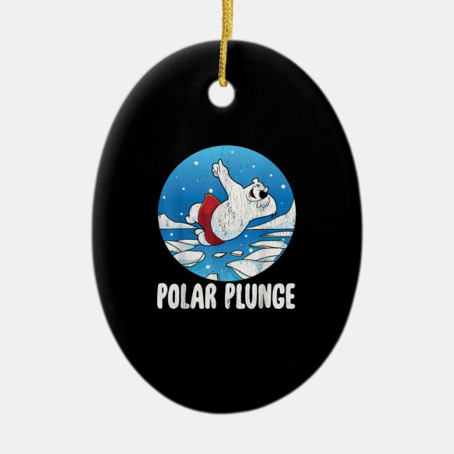 Polar Plunge Ice Jump Polar Bear Winter Swim Ceramic Ornament (Front)