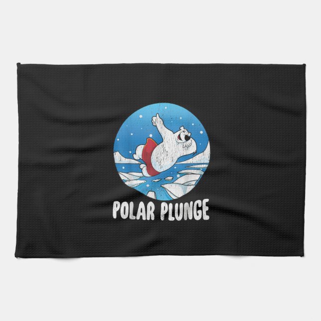 Polar Plunge Ice Jump Polar Bear Winter Swim Kitchen Towel (Horizontal)