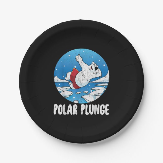 Polar Plunge Ice Jump Polar Bear Winter Swim Paper Plates (Front)