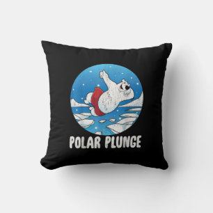 Polar Plunge Ice Jump Polar Bear Winter Swim Throw Pillow