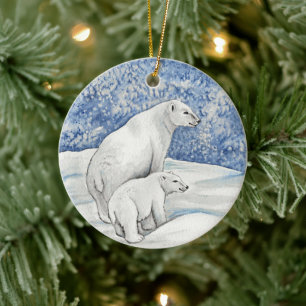 Polar Snow Bears Ceramic Ornament