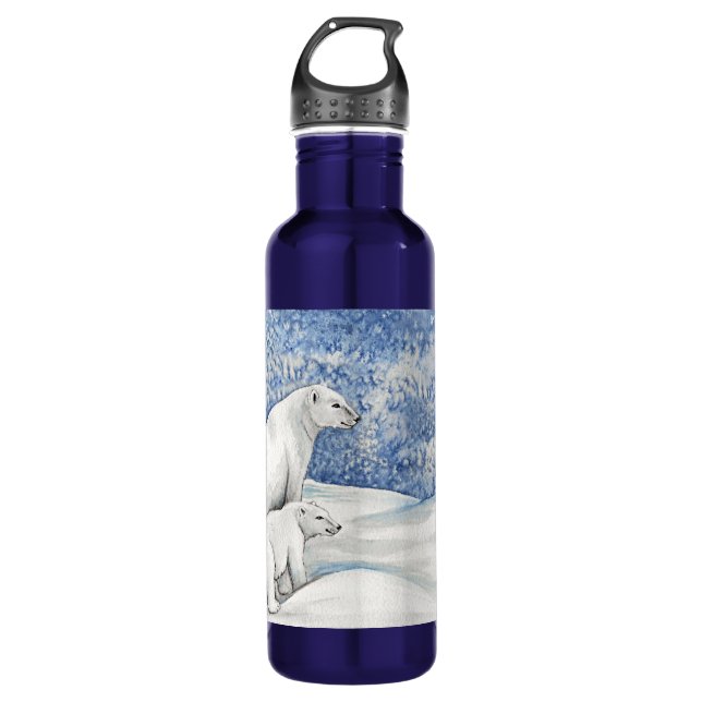Polar Snow Bears Stainless Steel Water Bottle (Front)