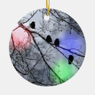 Polar Winter Crows Ceramic Ornament
