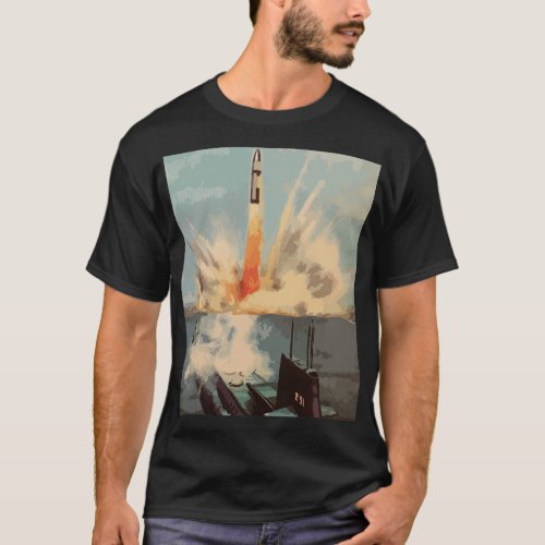 Polaris Nuclear Missile Submarine Launch Retro Art T_Shirt