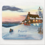 Polaris Sunset Mousepad<br><div class="desc">From an original acrylic painting by Brenda Thour of Sherwood Lighthouse in Wisconsin, during a beautiful sunset on a snow covered winters' day and two people snowmobiling. Copyright by Brenda Thour 2004.</div>