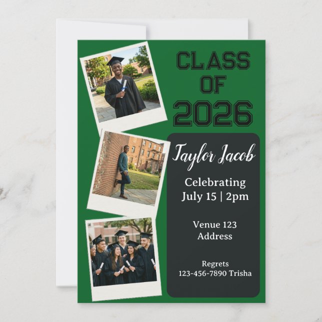 Polaroid Editable Color Picture Graduation Invitation (Front)