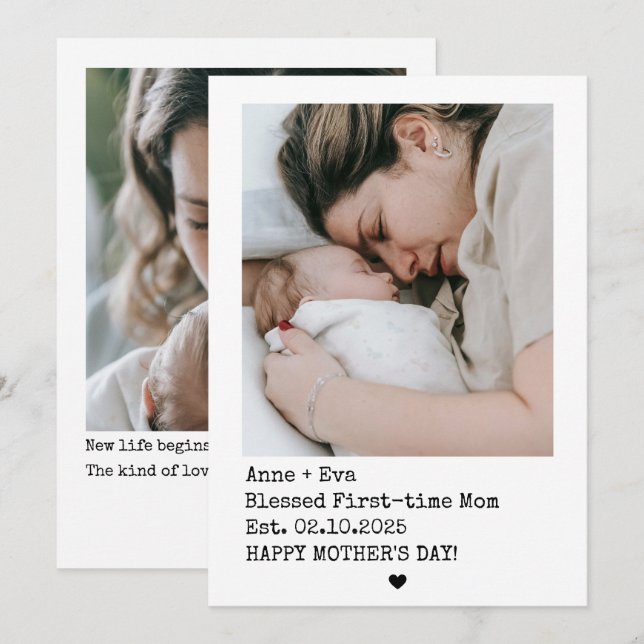 Polaroid Style 2 Pics First Time Mother's Day Holiday Card (Front/Back)