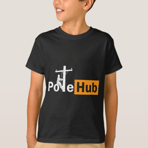 Pole Hub Lineman Line Worker Utility Pole Funny Li T_Shirt