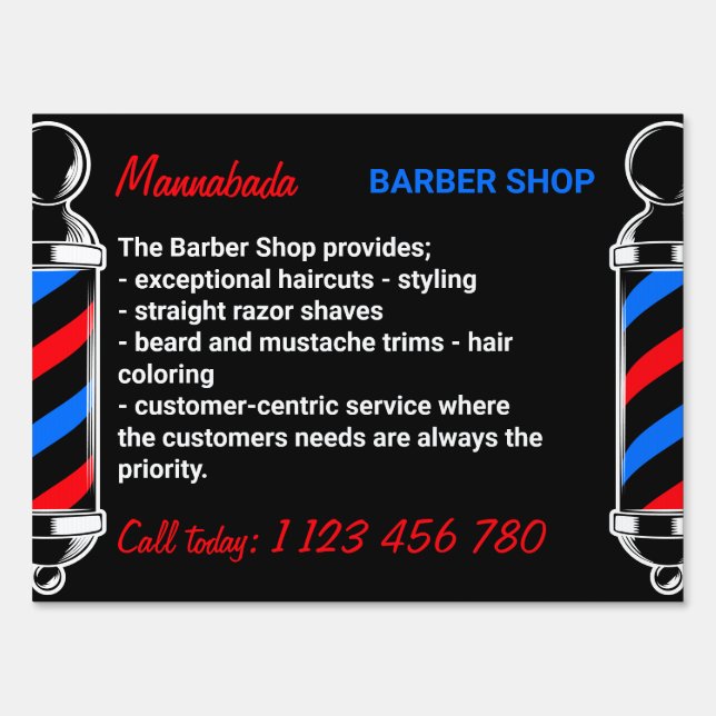 Pole Supply Black Red Navy Barber Shop Sign (Front)