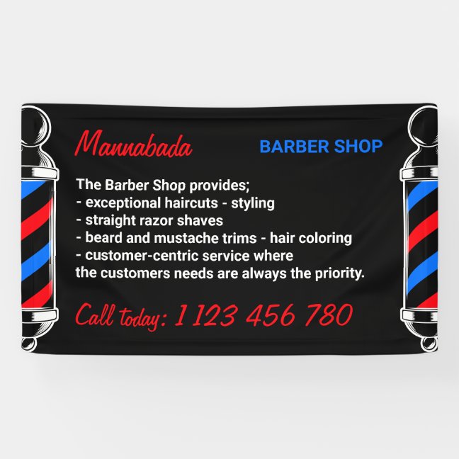 Pole Supply Service Black Red Navy Barber Shop Banner