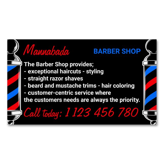 Pole Supply Services Black Red Navy Barber Business Card Magnet (Front)