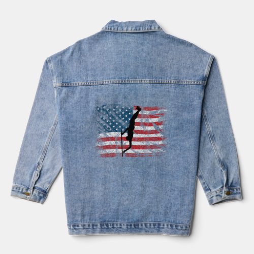 Pole Vault American Flag  Patriotic Pole Vaulting  Denim Jacket