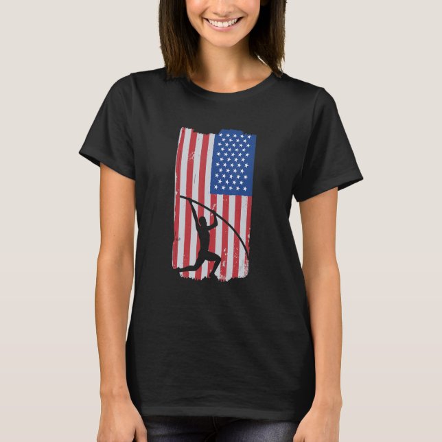 Pole Vault Athlete USA Flag  Vaulter  Pole Jumping T-Shirt (Front)