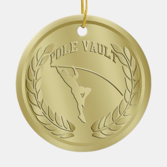 Pole Vault Gold Toned Medal Ornament (Front)