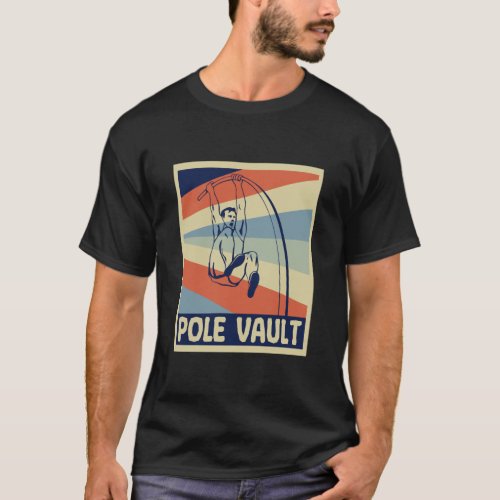 Pole Vault Retro Style Vintage Silhouette Stripes T_Shirt