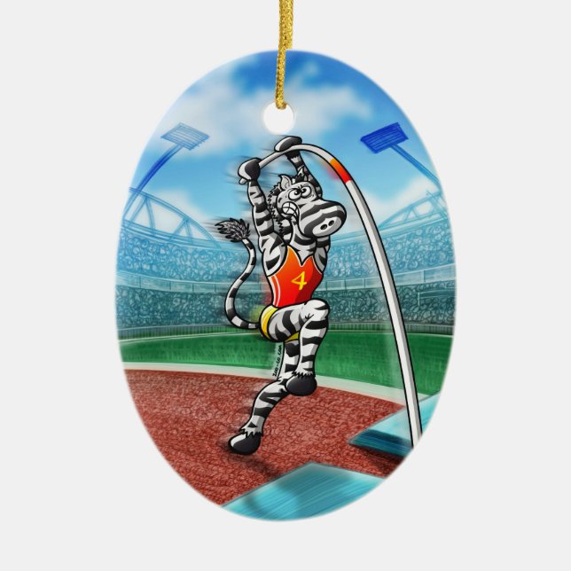 Pole Vault Zebra Ceramic Ornament (Front)