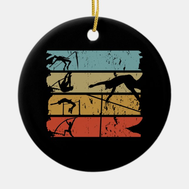 Pole Vaulting Retro Ceramic Ornament (Front)