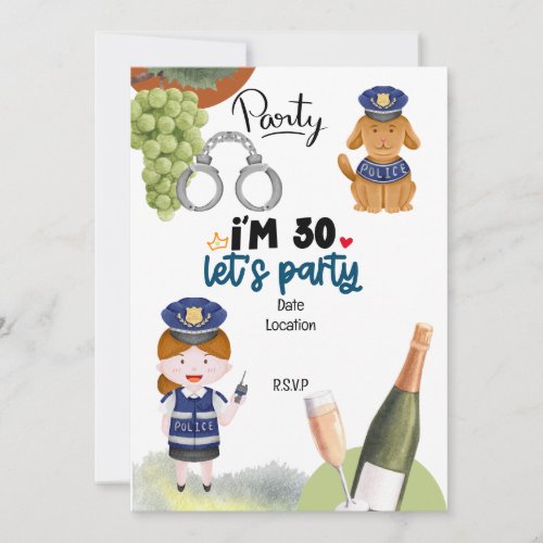 Police 30th Birthday Party Save the date Invitation