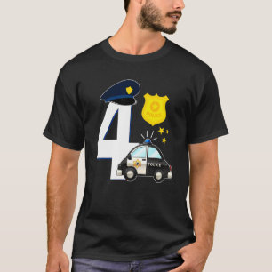 Police 4 Years Old Cute Police Car  4th Birthday T-Shirt