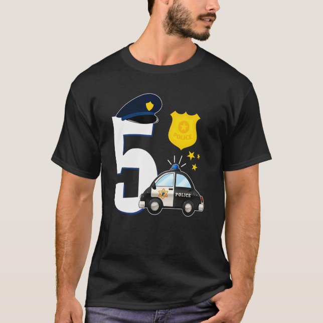 Police 5 Years Old Cute Police Car  5th Birthday T-Shirt (Front)
