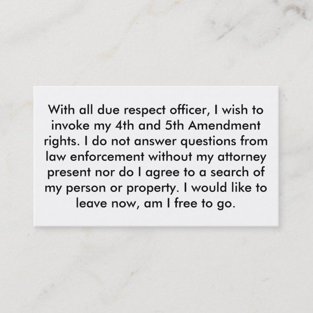Police 5th Amendment Cards (Front)