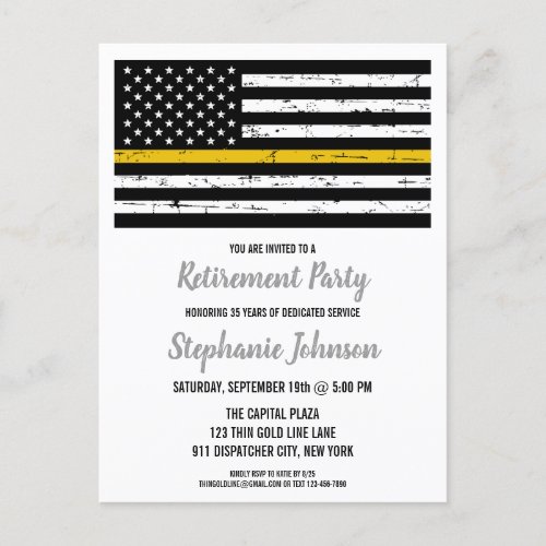 Police 911 Dispatcher Retirement Thin Gold Line An Announcement Postcard