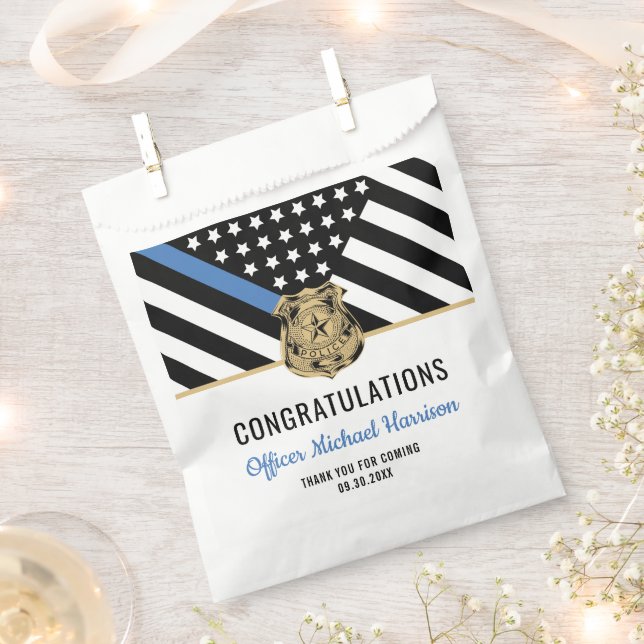 Police Academy Blue Line Congratulation Graduation Favor Bag (Clipped)
