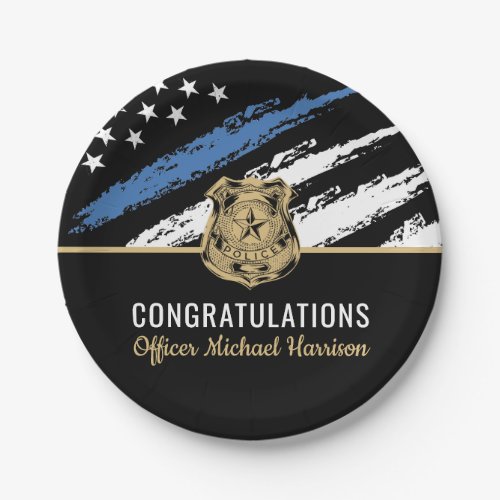 Police Academy Flag Congratulations Graduation Paper Plates