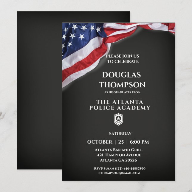 Police Academy Graduate American Flag Invitation (Front/Back)