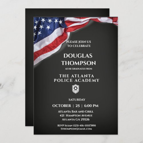 Police Academy Graduate American Flag Invitation